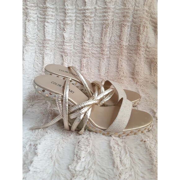 Victoria Secret Colin Stuart Gold Beige Lace Up Women Wedge Heels Size 9 - Picture 3 of 12